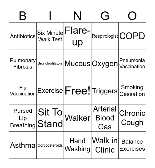 Pulmonary Rehab Program Bingo Card