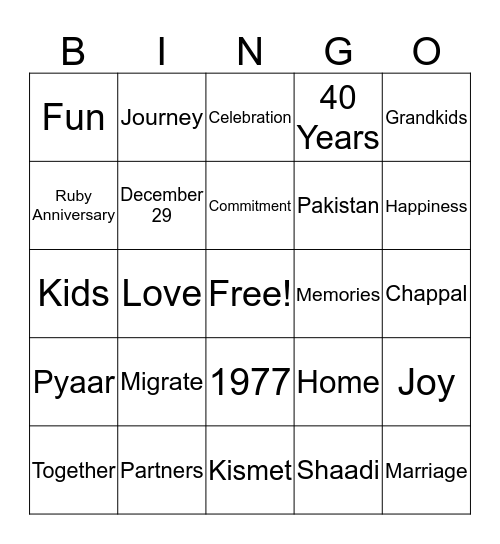 Untitled Bingo Card