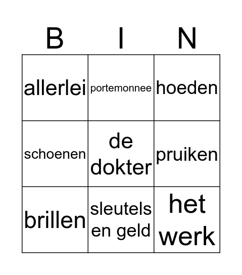 Drama: spullen en kleren Bingo Card