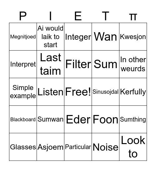 PietBaengo Bingo Card