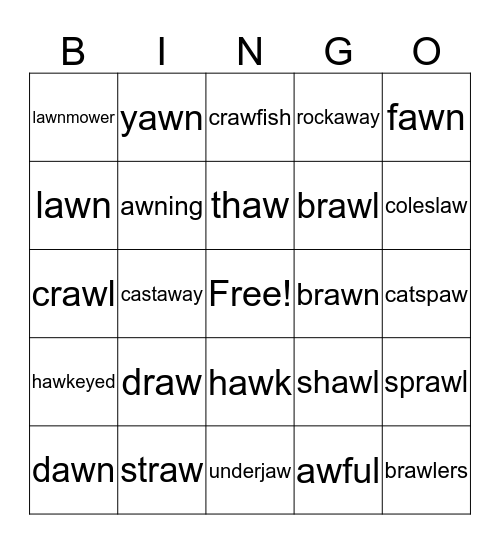 Words with /aw/ Bingo Card