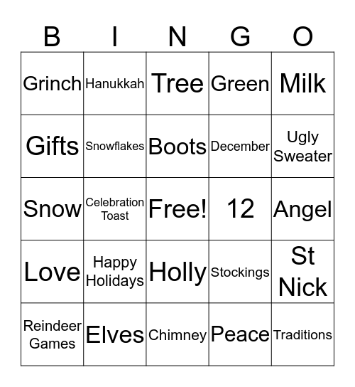 JC Ehrlich Holiday Bingo Card