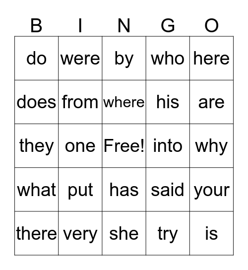 Trick Word Practice Units 1-7 Bingo Card