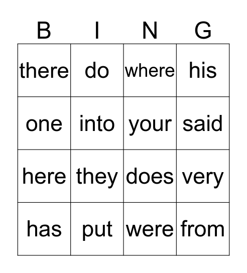 Trick Word Practice Units 1-7 Bingo Card