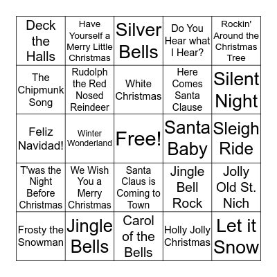 Christmas Carol Bingo Card