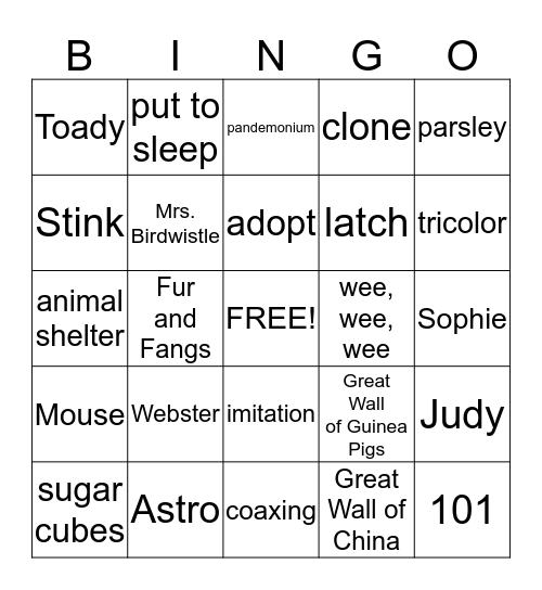 Stink Bingo Card