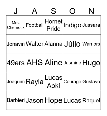 Our Friend Jason Bingo Card