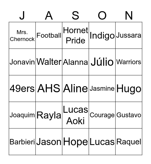 Our Friend Jason Bingo Card