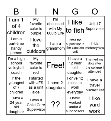 Who Am I? Bingo Card
