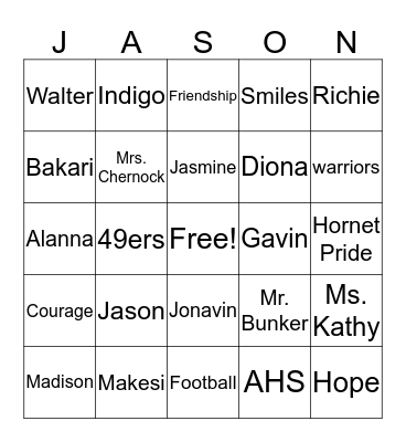 Our Friend Jason Bingo Card