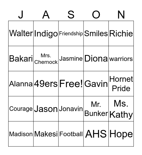 Our Friend Jason Bingo Card