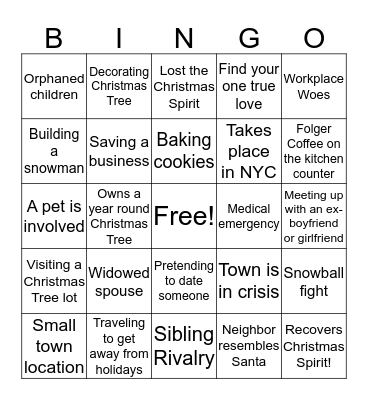 Hallmark Christmas Movies Bingo Card