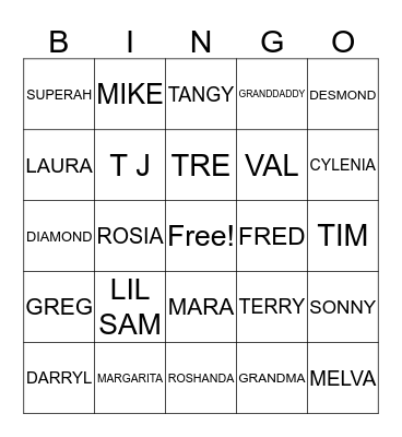 Family Tree  Bingo Card
