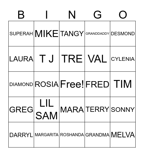 Family Tree  Bingo Card