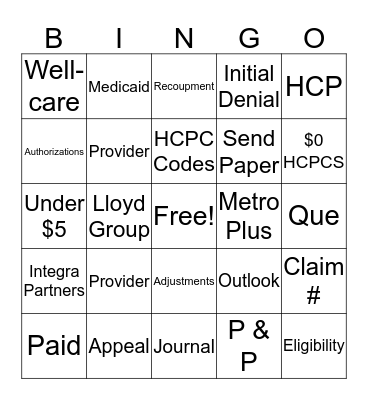 Integra Fun Day Bingo Card