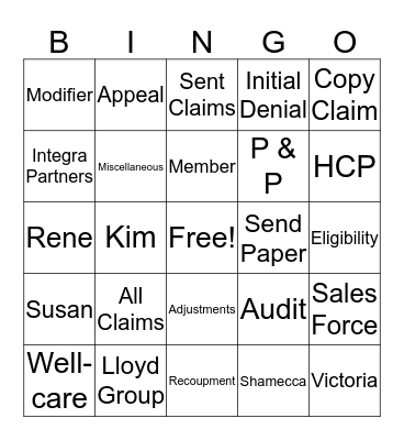 Integra Fun Day Bingo Card