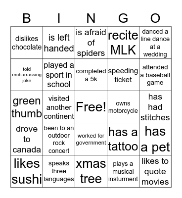 Untitled Bingo Card