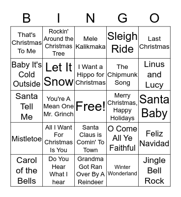Christmas Carol Bingo Card