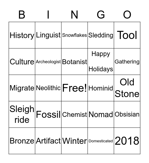 Prehistoric Age and Early Human Vocabulary Bingo Card