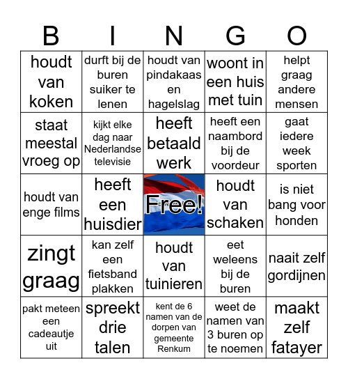 kennismakingsbingo Taalcafé Renkum Bingo Card