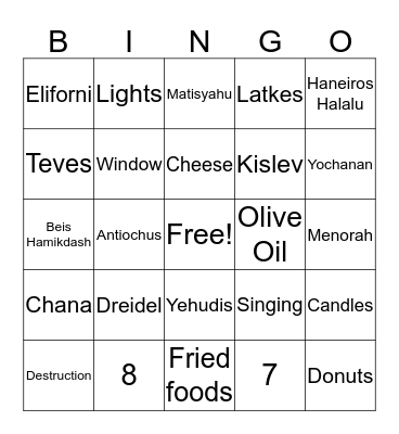 CHANUKA!! Bingo Card