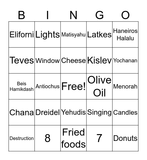 CHANUKA!! Bingo Card