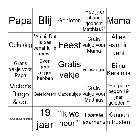 19 jaar getrouwd! De bingo-editie Bingo Card