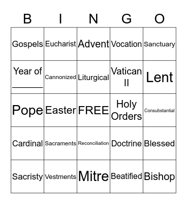 Ice Breaker Catholic Bingo Card