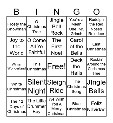 Christmas Song Bingo Card