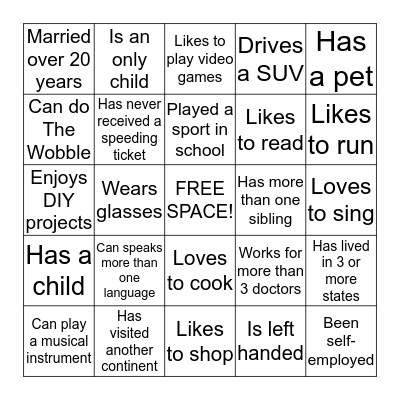 BINGO: Find Someone Who.... Bingo Card