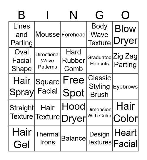 Principle of Hair Designs Bingo Card