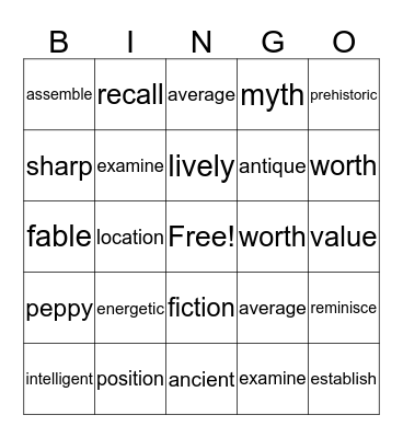 Vibrant Vocabulary 1-5 Bingo Card