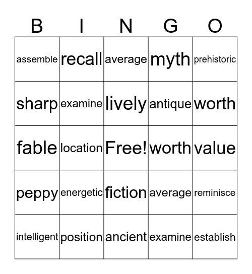 Vibrant Vocabulary 1-5 Bingo Card