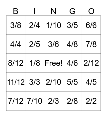 Fraction Bingo Card