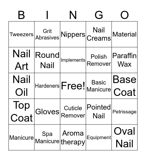Manicure Bingo Card