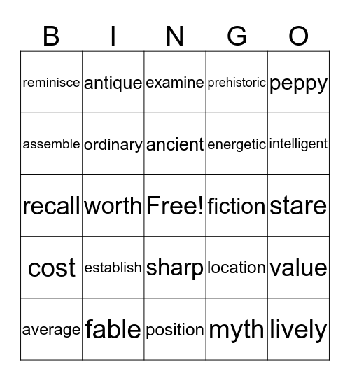 Vibrant Vocabulary Grades 1-5 Bingo Card