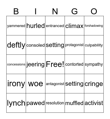 Vocabulary Bingo Card