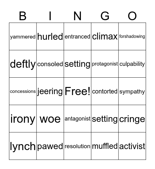 Vocabulary Bingo Card