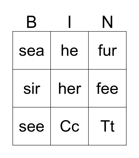 Cue Card Bingo Card