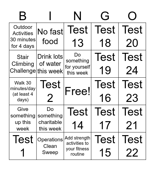 HealthSmart Wellness Bingo Card