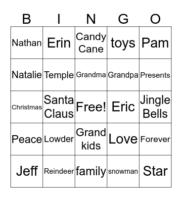 The Lowder Family Bingo Card
