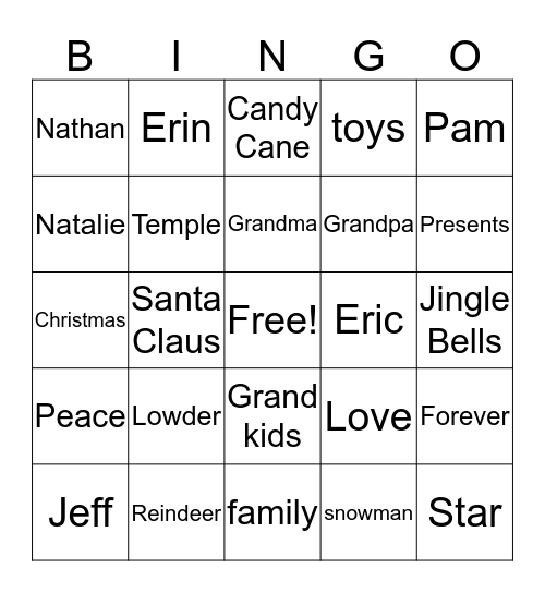 The Lowder Family Bingo Card