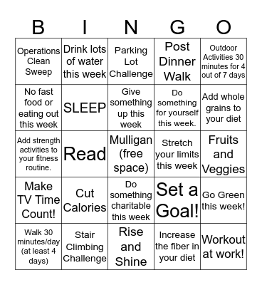 HealthSmart Wellness Bingo (1/15/2018 to 2/14/2018) Bingo Card