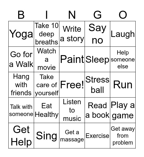 Coping Skills Bingo Card