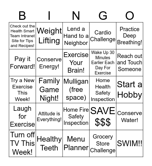 HealthSmart Wellness Bingo (2/15/2018 to 3/14/2018) Bingo Card