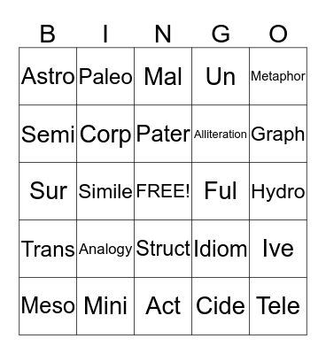Figurative language  Bingo Card