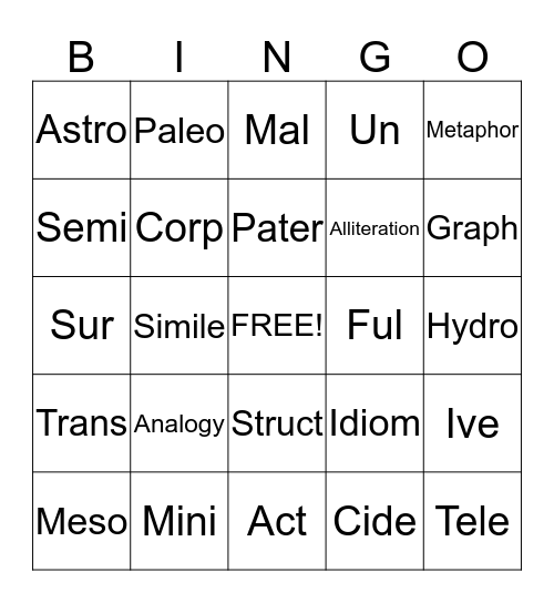 Figurative language  Bingo Card