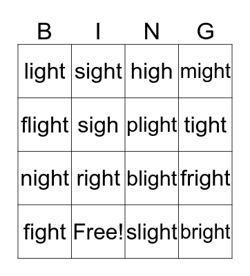 igh bingo Card