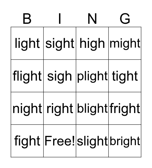 igh bingo Card