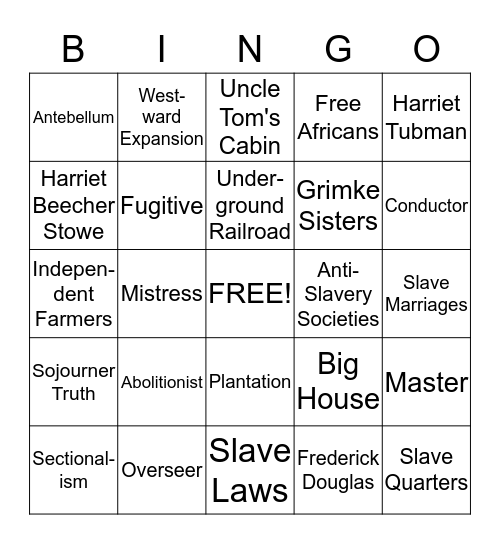 Abolitionist Movement Bingo Card